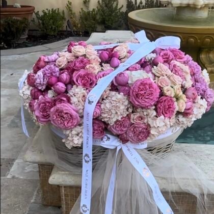 Pink Basket  Of Hydrangeas